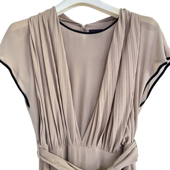 Fendi Women's Tan Pleated Chiffon Short Sleeve Midi Dress Size 42 US 6 - Picture 3 of 12